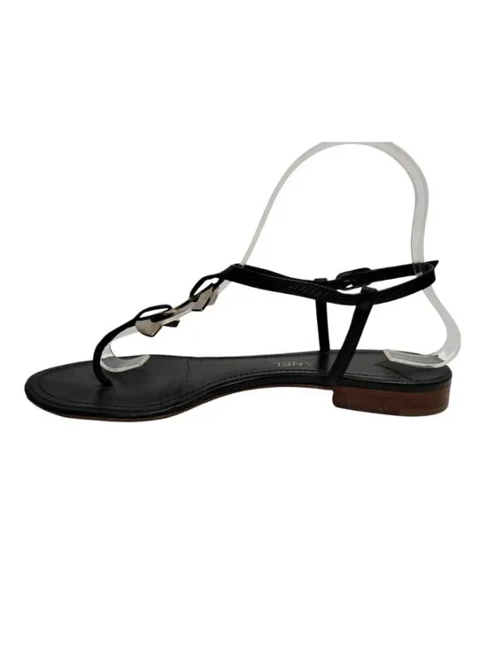 Chanel CC Logo T-Strap Leather Thong Sandals